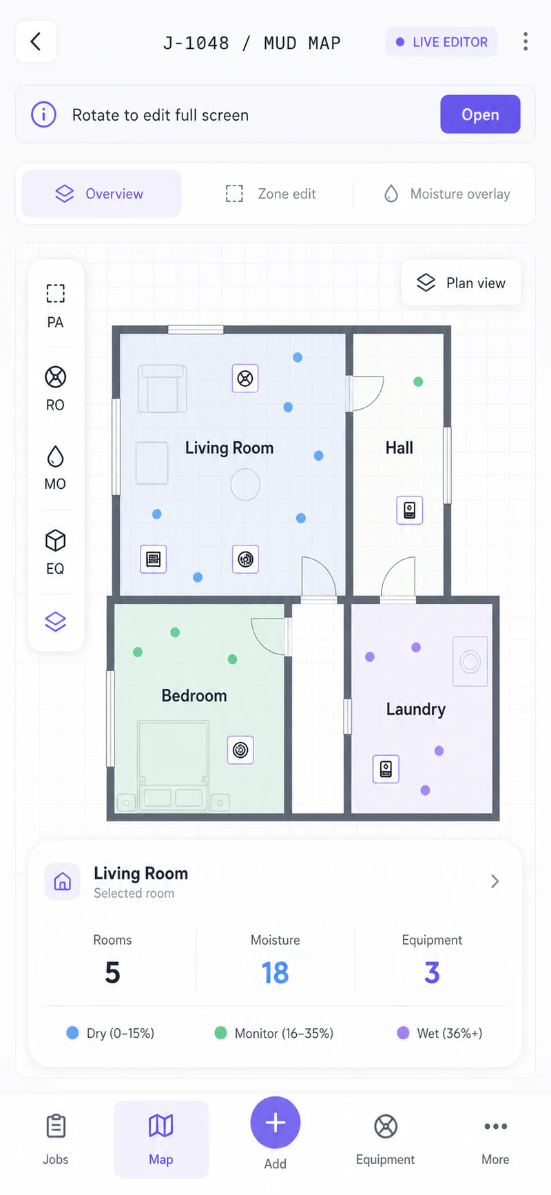 SiteVu room mudmap showing spatial evidence